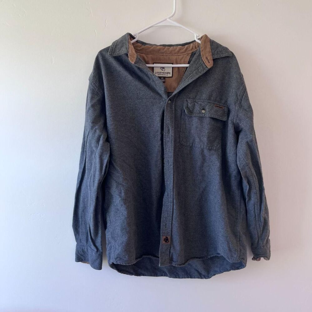 Legendary Whitetails Dark Gray Flannel Corduroy Collar Shirt Jacket LG